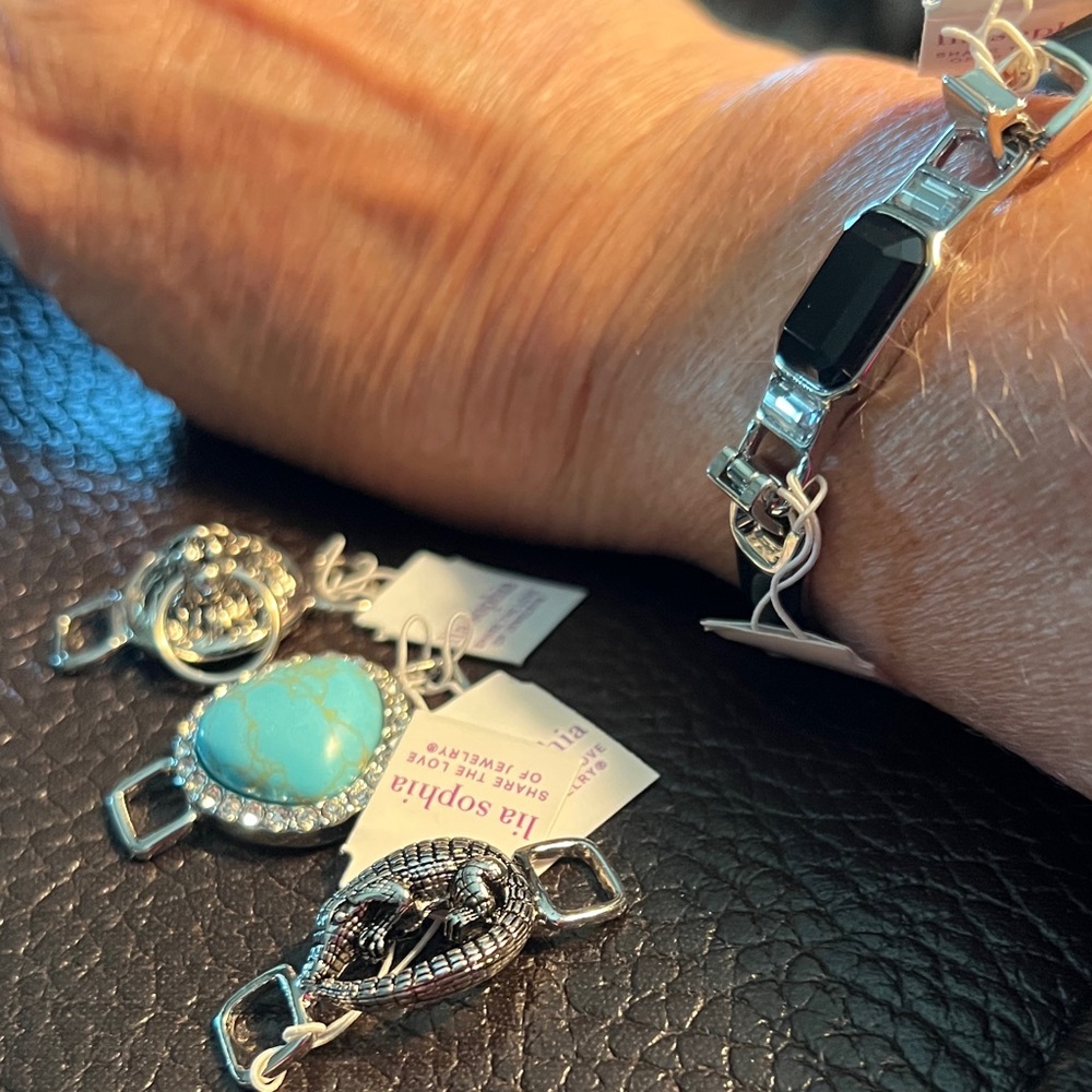 3/$18 Lia Sophia Silver and Black Bracelet with Charms Lot 2164 - Picture 2 of 11